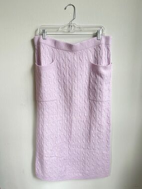 Whimsical Light Purple Cable Knit Midi Skirt with Front Pockets